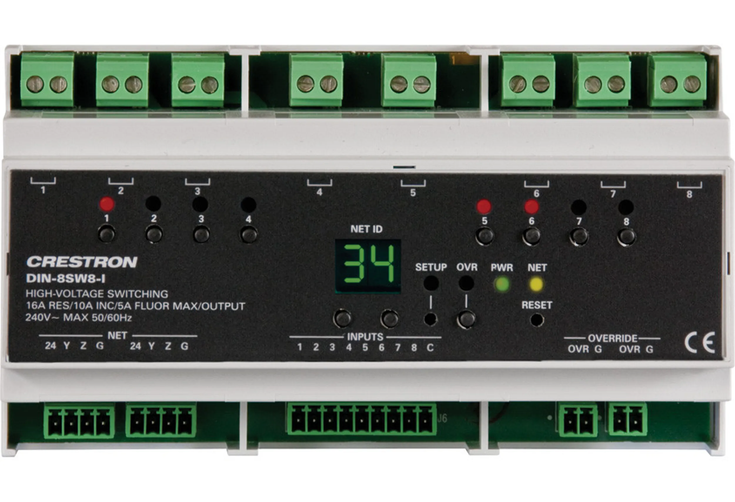 Crestron DIN-8SW8-I — Dijital Girişli DIN Raylı Yüksek Gerilim Anahtarı