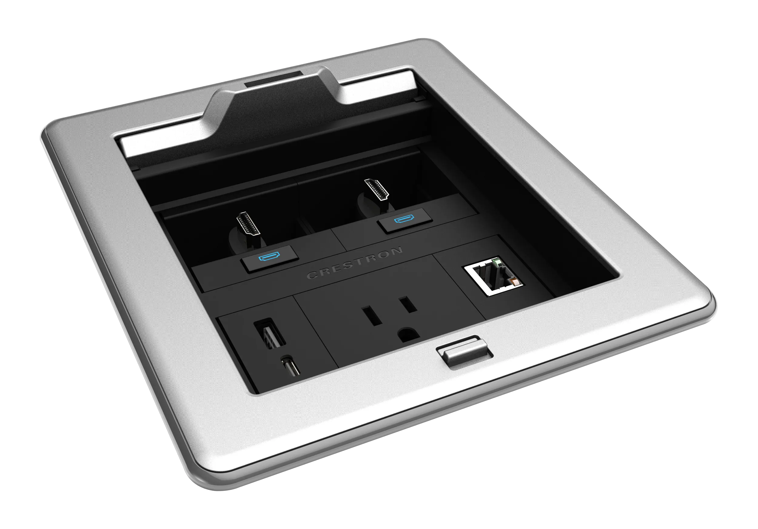 Crestron FT2-500-ELEC-PTL-AL — FlipTop™ FT2 Serisi Kablo Yönetim Sistemi, 500 Boyut, Elektrikli, Geçiş Kapaklı, Alaşım