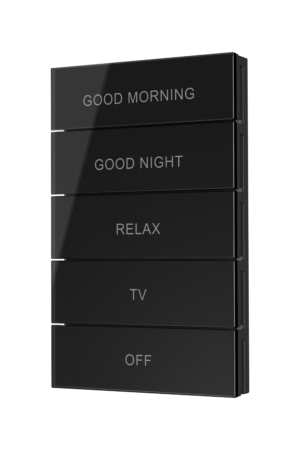 Crestron HZ2-BTNS-1-GLASS-B ENGRAVED — Horizon® 2 Düğme Düzeneği, Stil 1, Özel İşlemeli, Siyah Cam